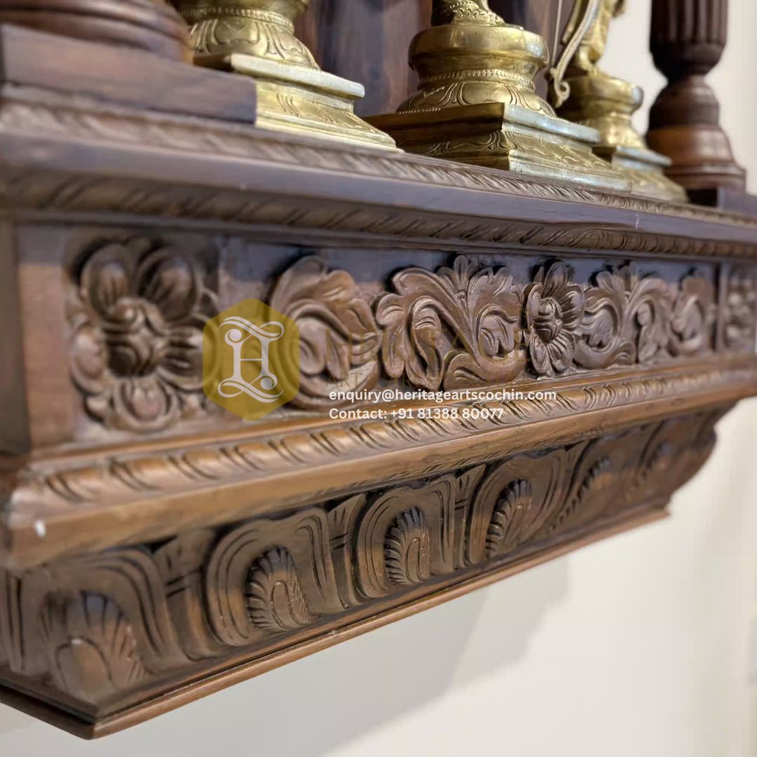 carved wooden pooja mandap in Kerala