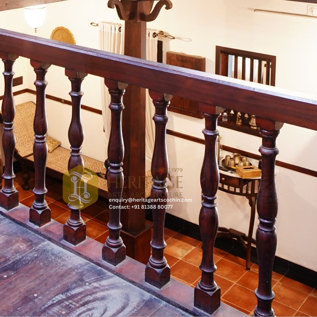 Handcrafted teak wood corridor in India
