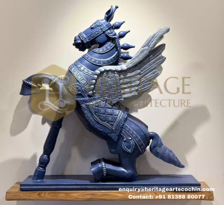 wooden pegasus winged horse statue in kochi