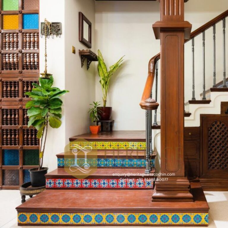 handcrafted wooden staircase in Kochi
