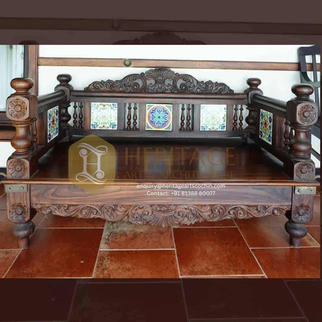 handcarved rosewood chariot seat in Kochi