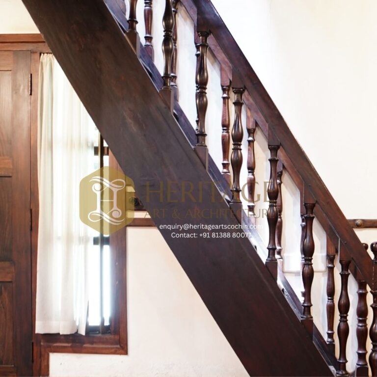 traditional wooden stairwell in Kochi