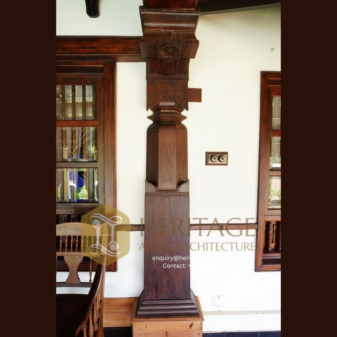 handcrafted wooden pillar in Kochi