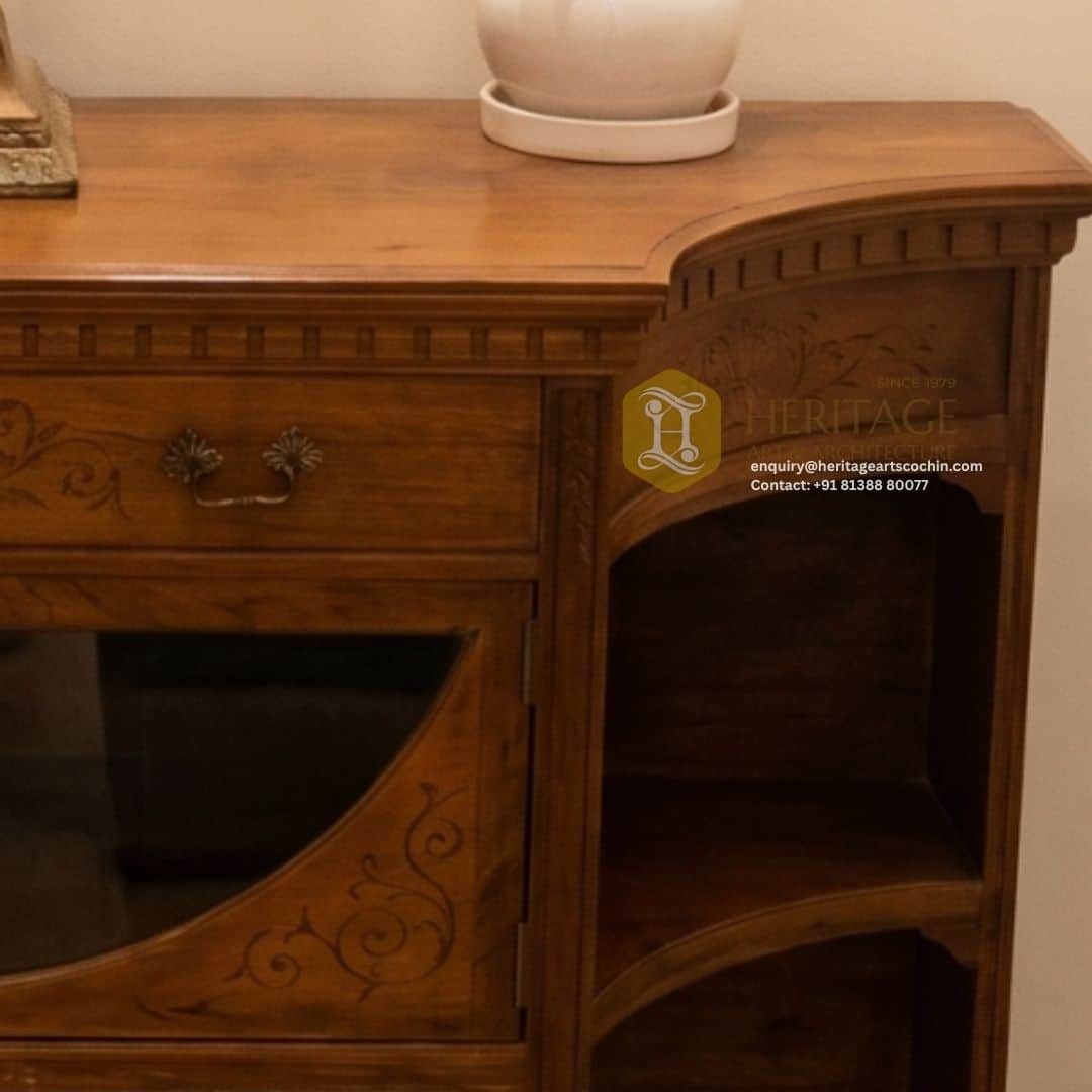 premium living room wood shelf console in kerala
