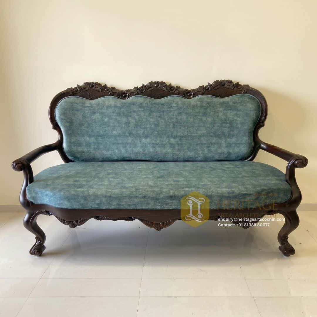 traditional indian design teakwood luxury sofa set in kerala
