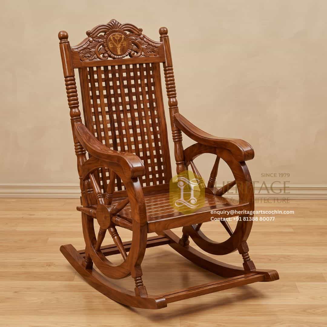 backrest living room wooden rocking chair in kochi