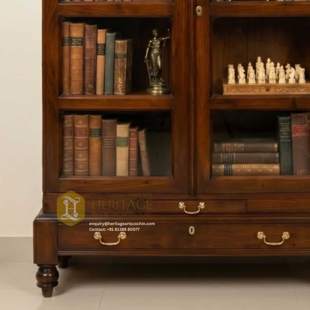wooden glass-front bookshelf in kochi