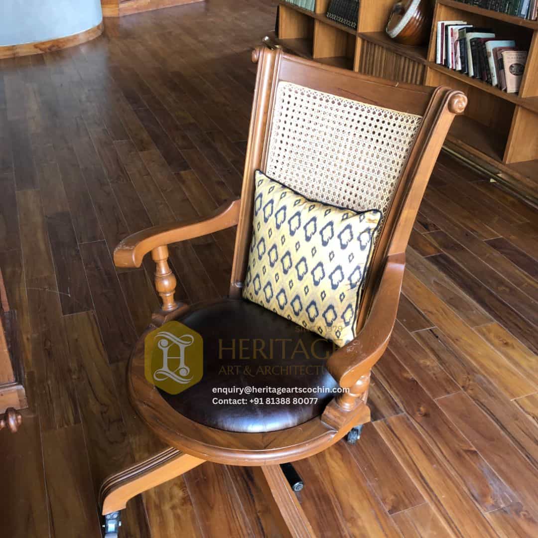 premium indian design wooden swivel arm chair in kerala