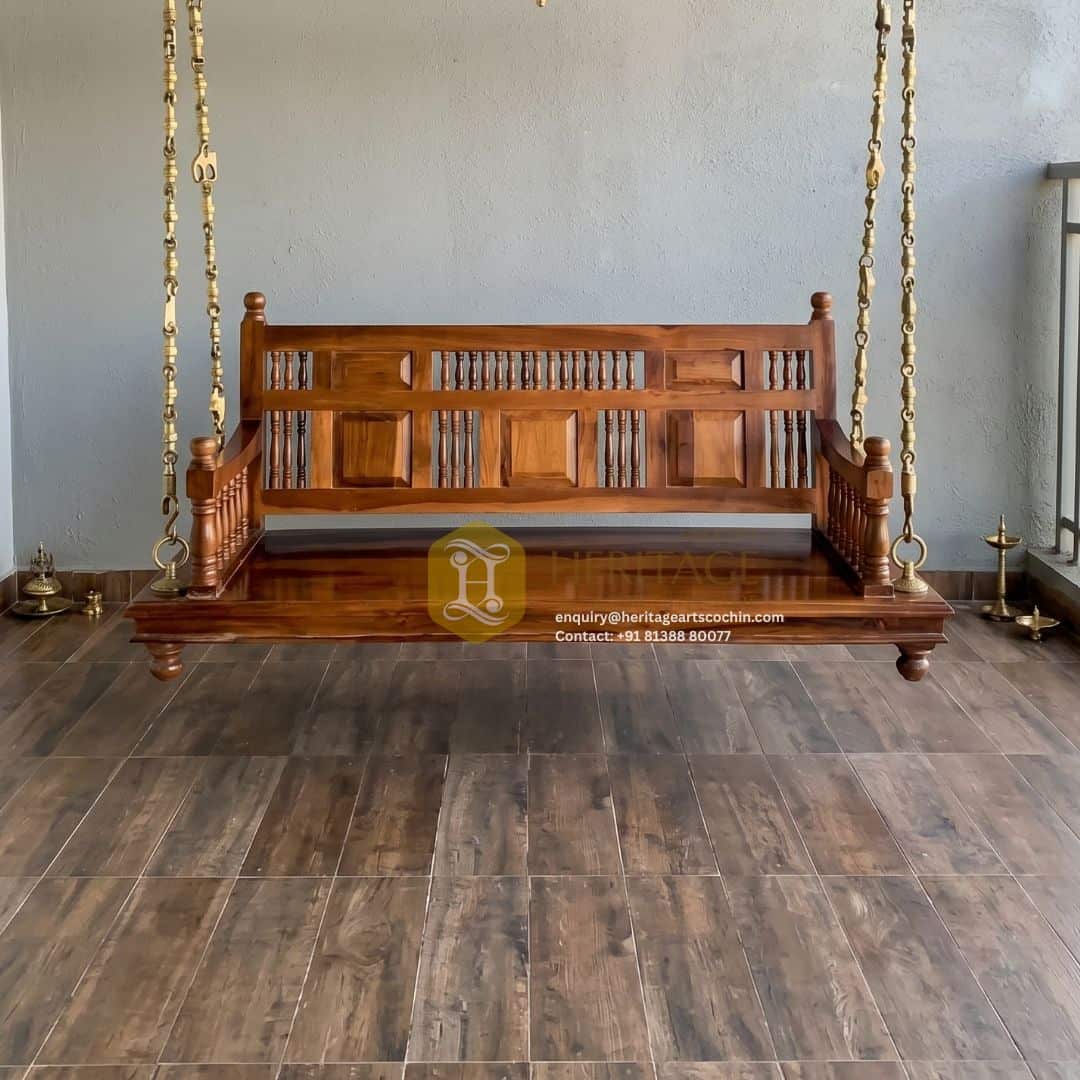handcrafted teakwood swing in kerala
