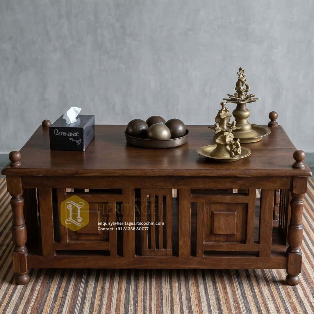 classic indian design living room wooden coffee table in kochi