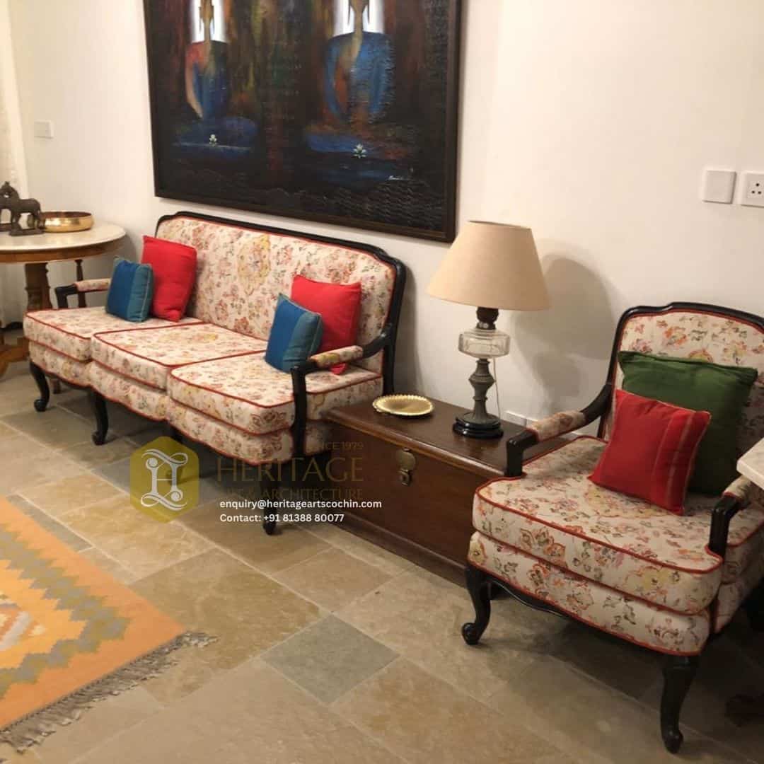 anglo-indian floral sofa and armchair