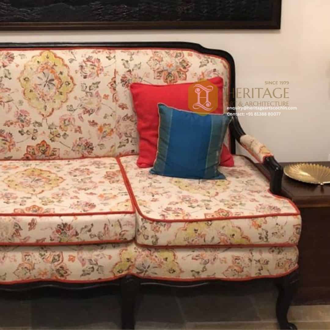 premium anglo-indian living room floral sofa set in kerala