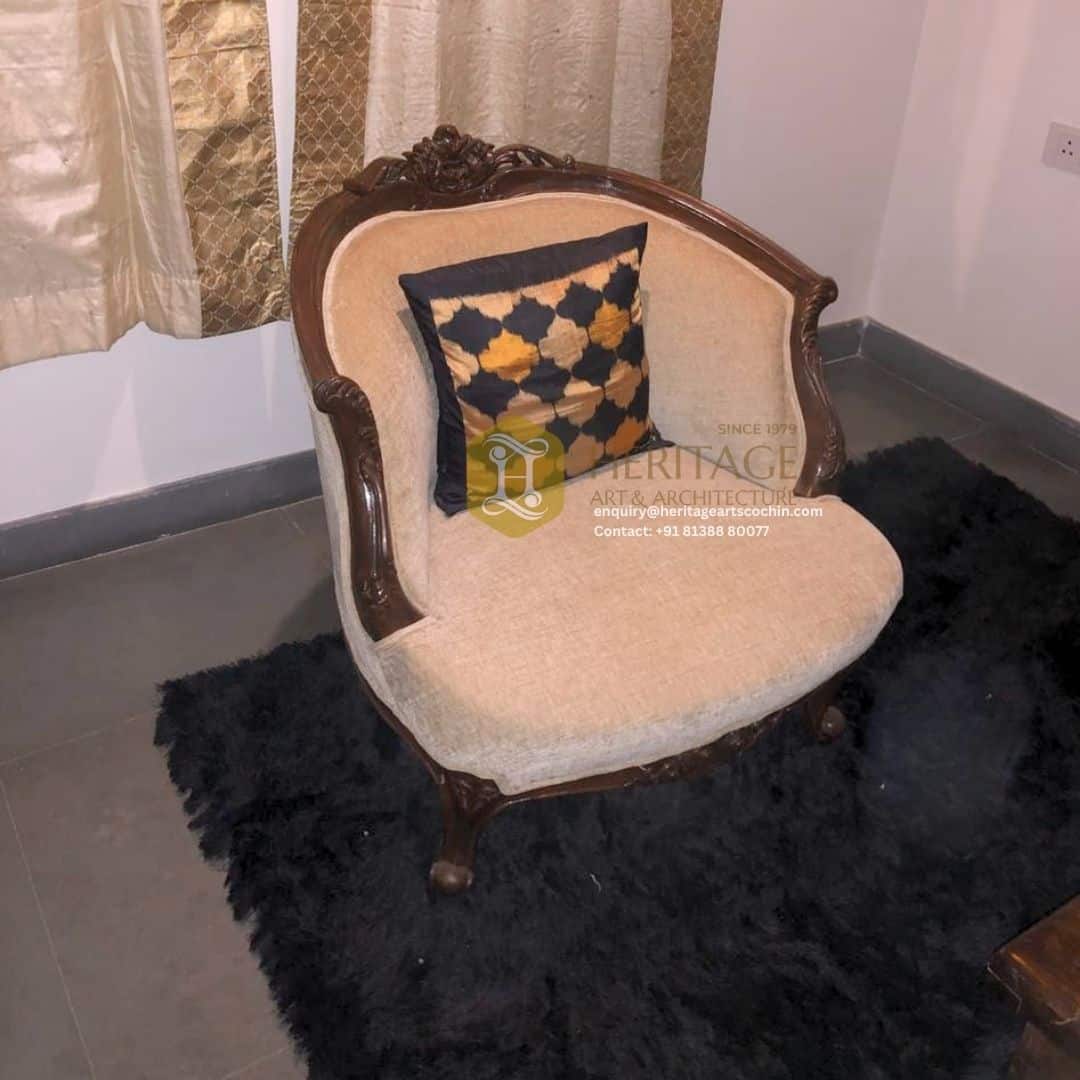 carved wooden diwan chair in kerala