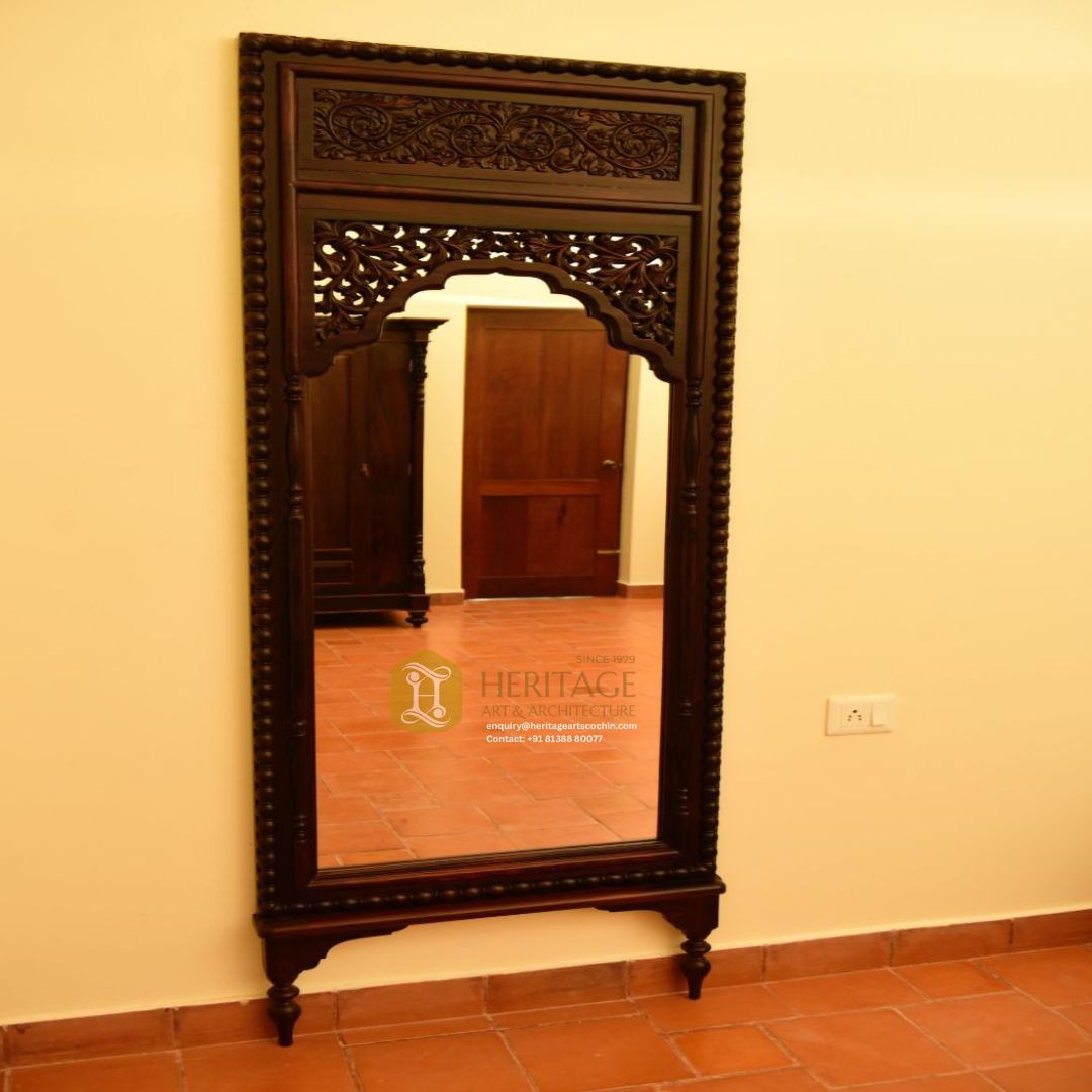 Antique wooden floor mirror in Kerala