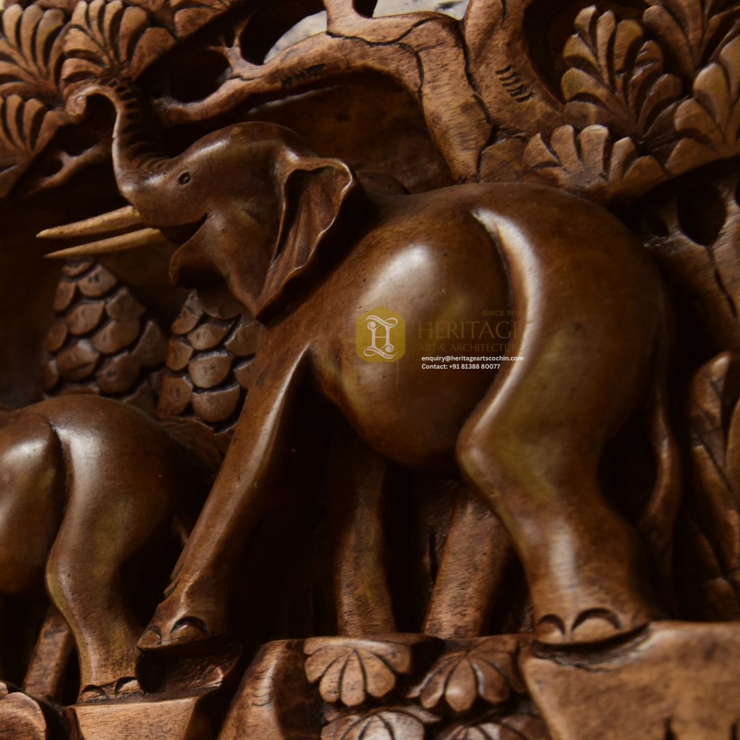 Handcarved wooden wall panel in Cochin