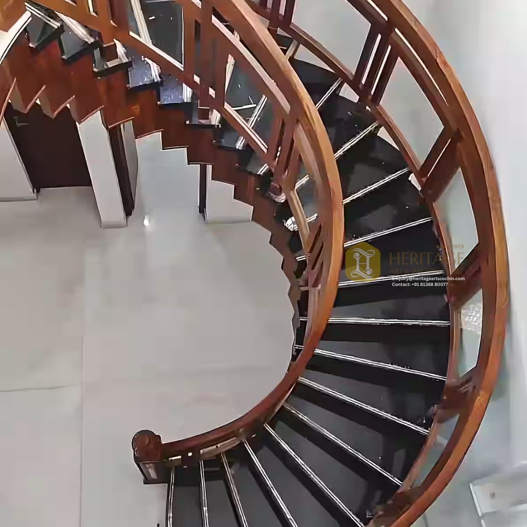 wooden spiral staircase in Kochi