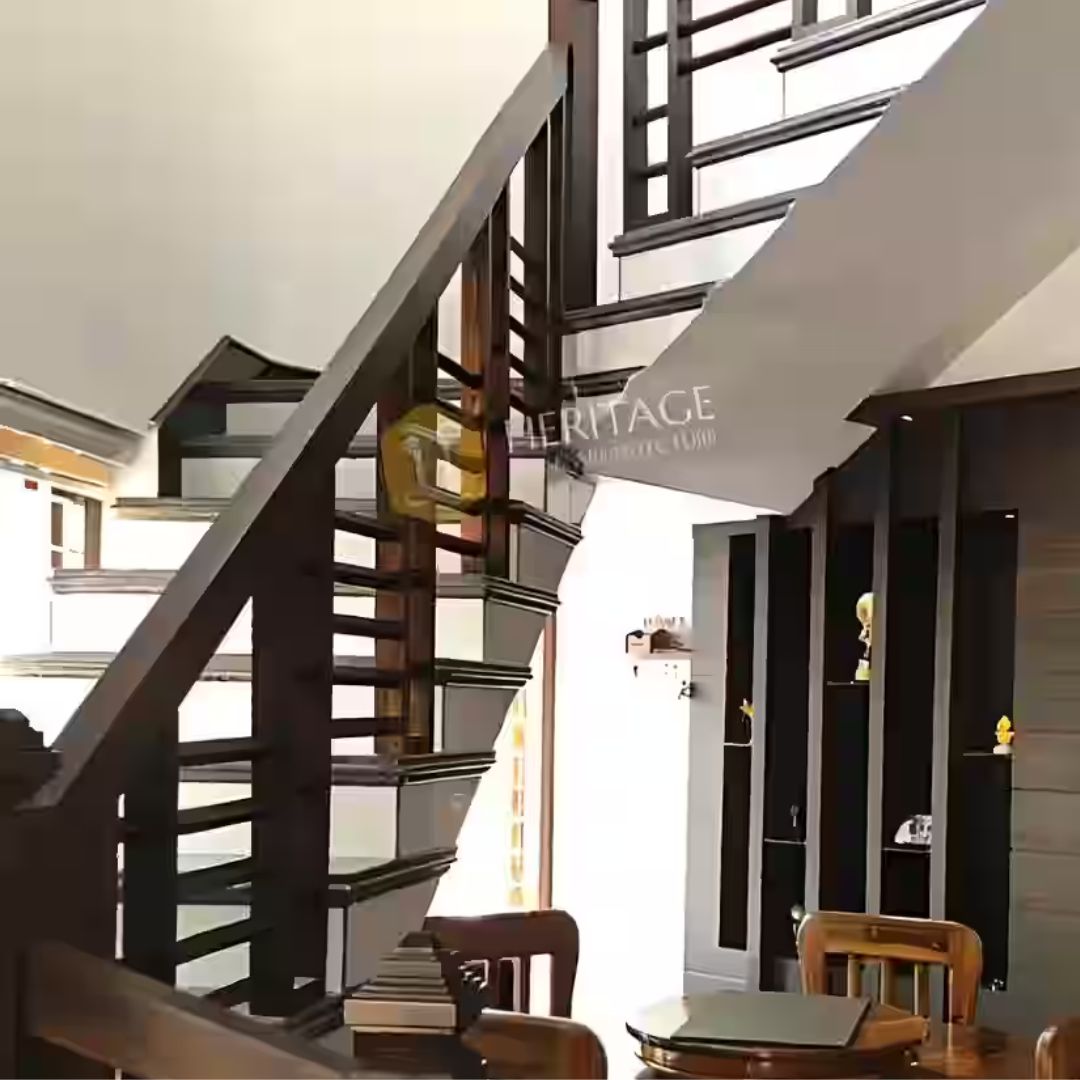 handcrafted rosewood staircase in Kochi