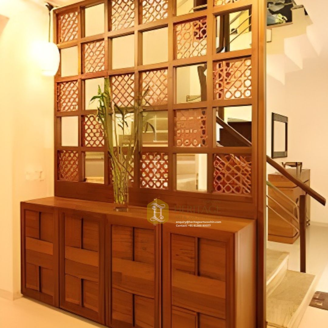 handcrafted wooden room divider in Kochi