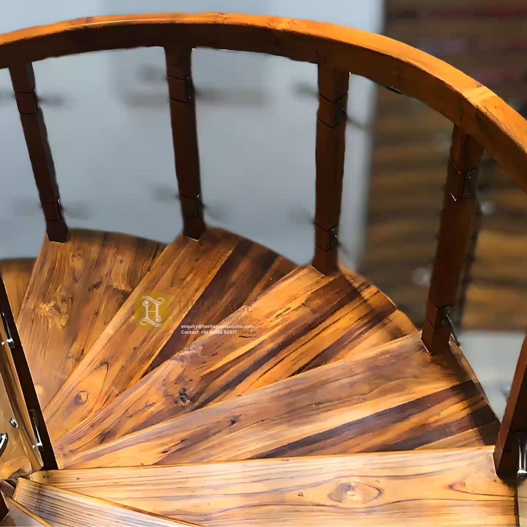 solid wood curved staircase in kochi