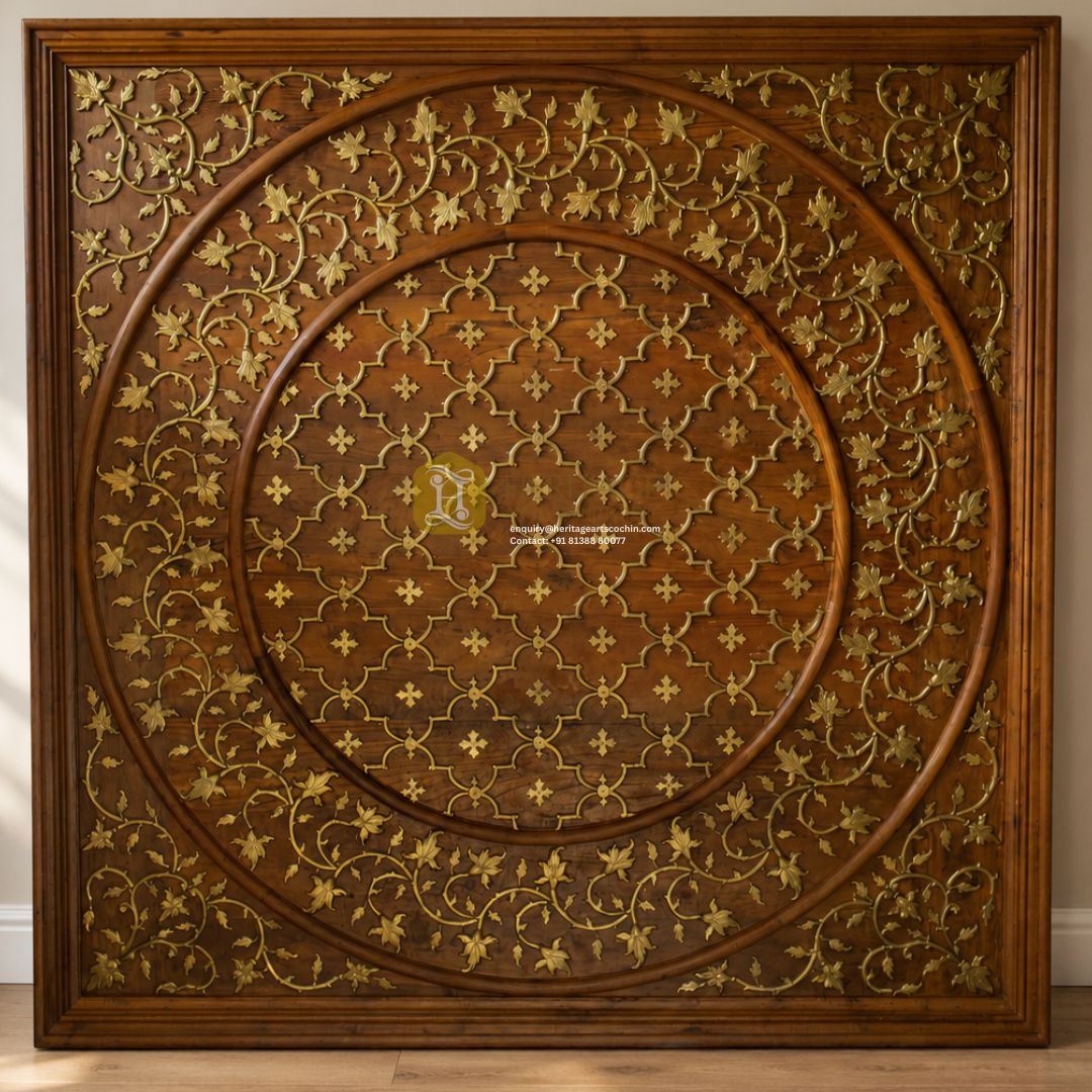 Swarna-Valli Brass and Wood Ceiling Panel - Image 2