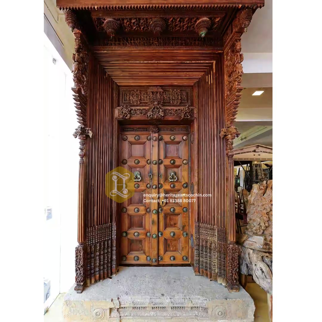 handcrafted wooden door in Kochi