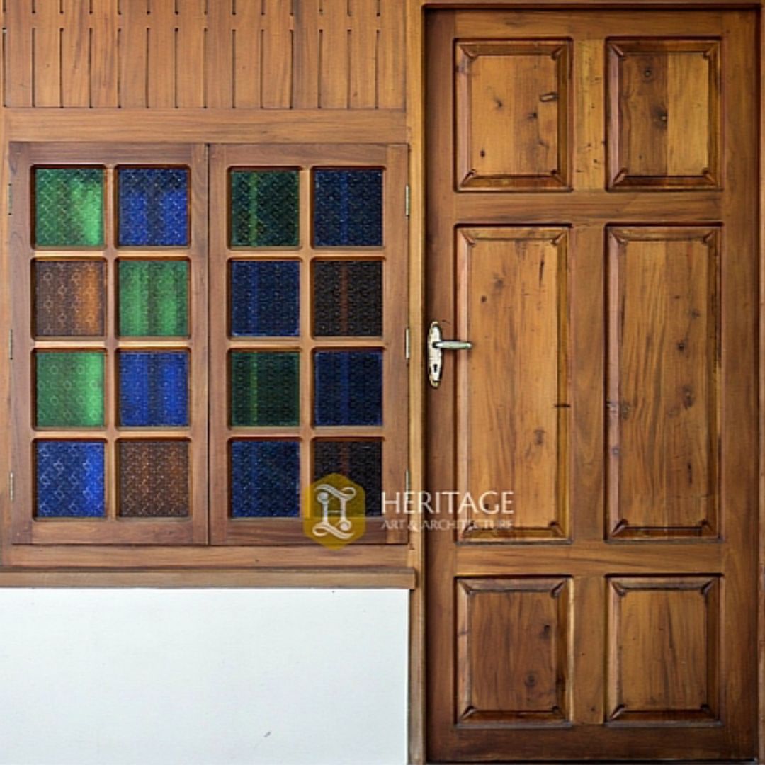 Custom wooden glass-panelled window and door in Kochi
